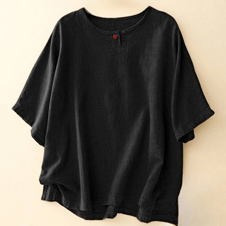 Buddha Stones Casual Plain  Women's Crew Neck Design Loose Half Sleeve T-shirt - Black - US14，UK/AU18，EU46 (2XL) - image 13