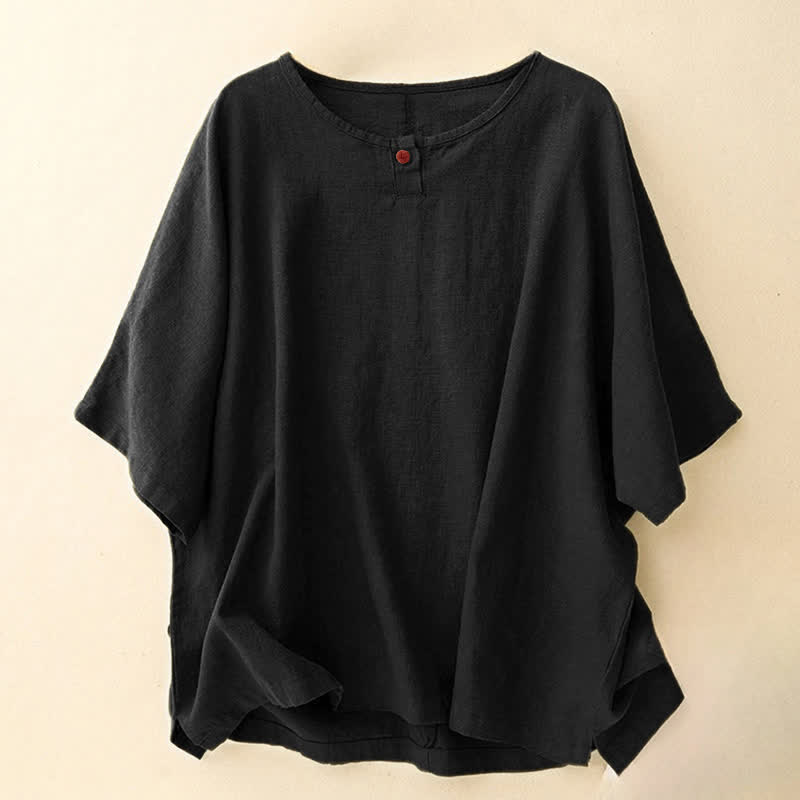 Buddha Stones Casual Plain  Women's Crew Neck Design Loose Half Sleeve T-shirt - image 14