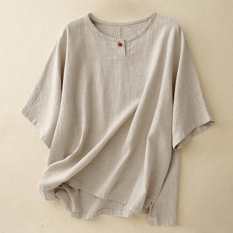 Buddha Stones Casual Plain  Women's Crew Neck Design Loose Half Sleeve T-shirt - Linen - Half Sleeve - US14，UK/AU18，EU46 (2XL) - image 0