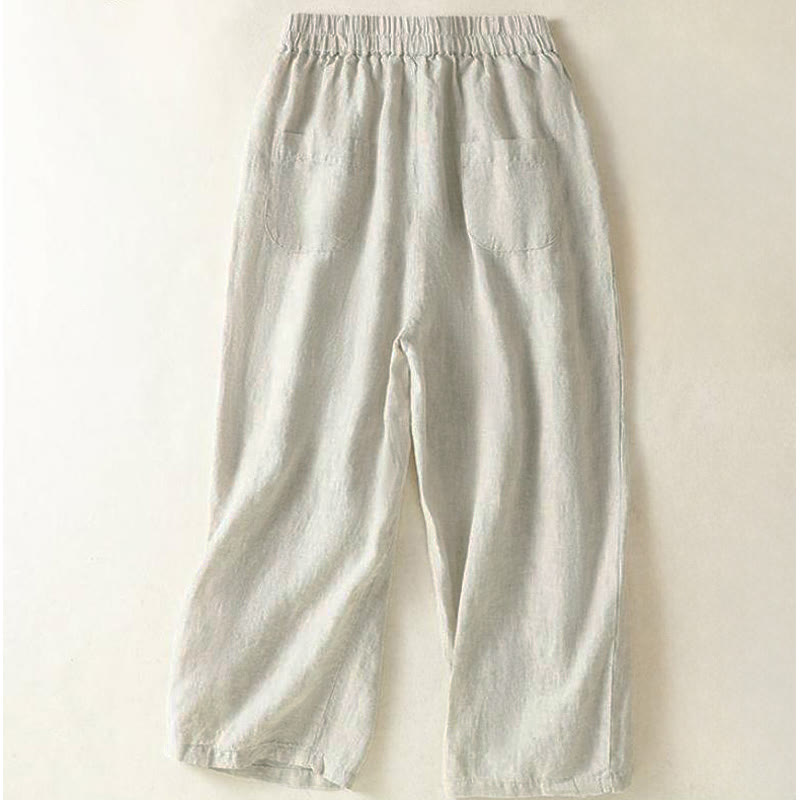 Buddha Stones Spring Summer Fall Casual Minimalist Drawstring Solid Cropped Pants Women's Straight Leg Pants With Pocket - image 6