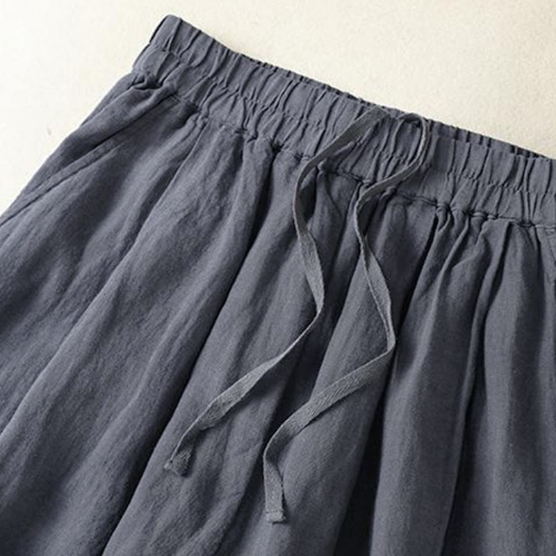 Buddha Stones Spring Summer Fall Casual Minimalist Drawstring Solid Cropped Pants Women's Straight Leg Pants With Pocket - image 2