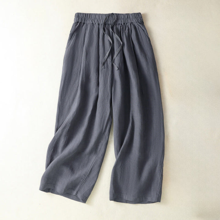 Buddha Stones Spring Summer Fall Casual Minimalist Drawstring Solid Cropped Pants Women's Straight Leg Pants With Pocket - SlateGray - US8-10, UK/AU12-14, EU40-42 (2XL) - image 0