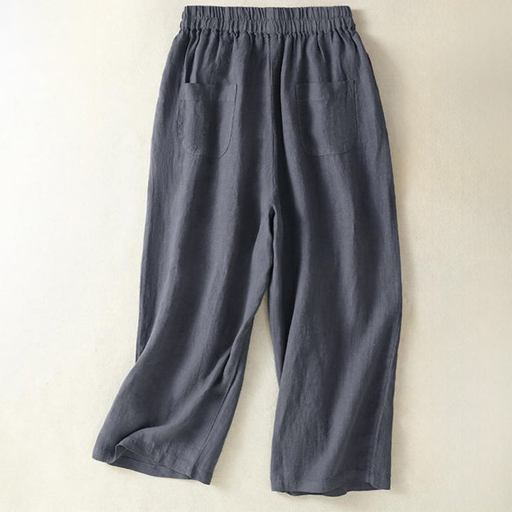 Buddha Stones Spring Summer Fall Casual Minimalist Drawstring Solid Cropped Pants Women's Straight Leg Pants With Pocket - image 1