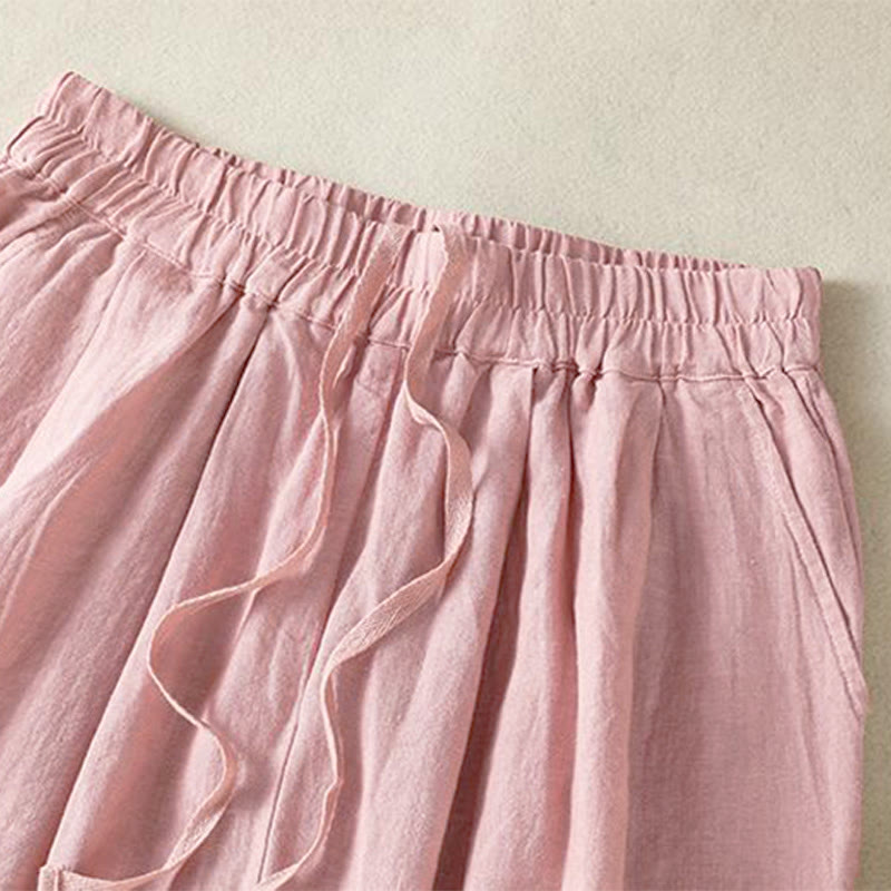Buddha Stones Spring Summer Fall Casual Minimalist Drawstring Solid Cropped Pants Women's Straight Leg Pants With Pocket - image 19