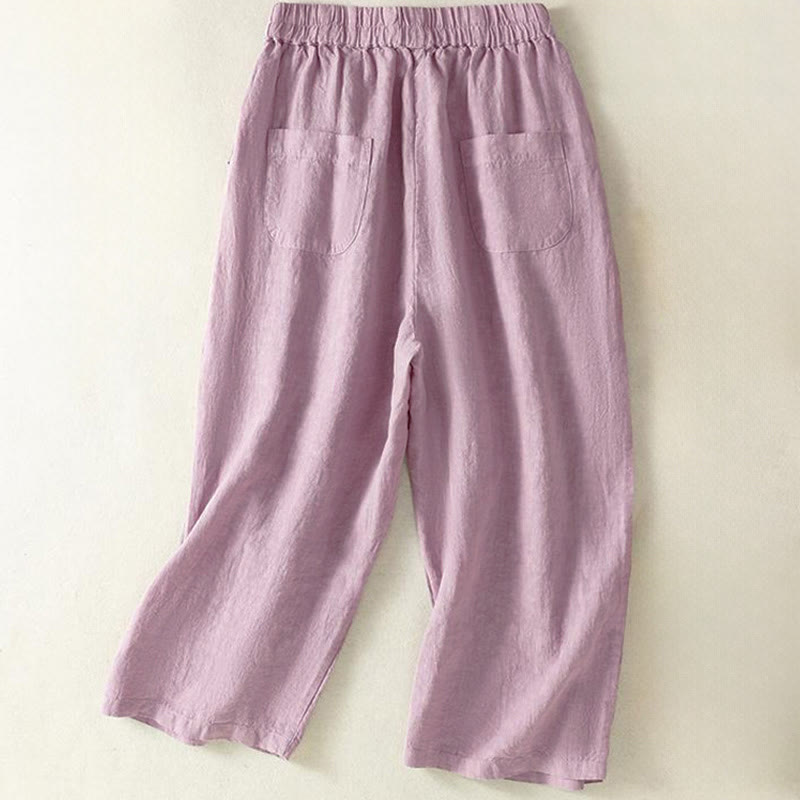 Buddha Stones Spring Summer Fall Casual Minimalist Drawstring Solid Cropped Pants Women's Straight Leg Pants With Pocket - image 13