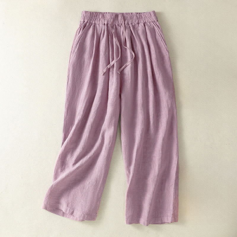 Buddha Stones Spring Summer Fall Casual Minimalist Drawstring Solid Cropped Pants Women's Straight Leg Pants With Pocket - Lavender - US8-10, UK/AU12-14, EU40-42 (2XL) - image 12