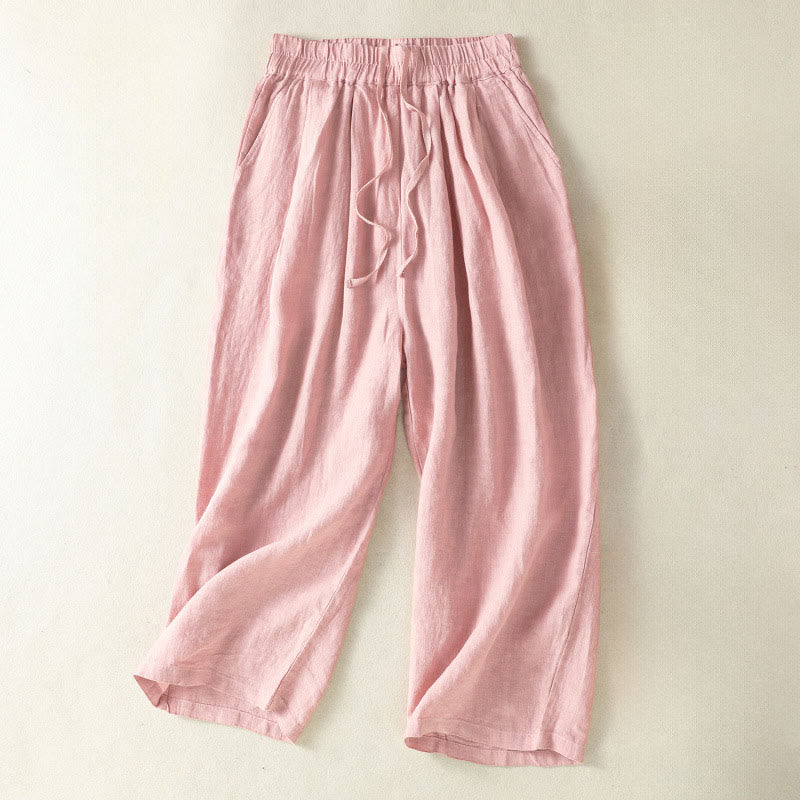Buddha Stones Spring Summer Fall Casual Minimalist Drawstring Solid Cropped Pants Women's Straight Leg Pants With Pocket - Pink - US8-10, UK/AU12-14, EU40-42 (2XL) - image 17
