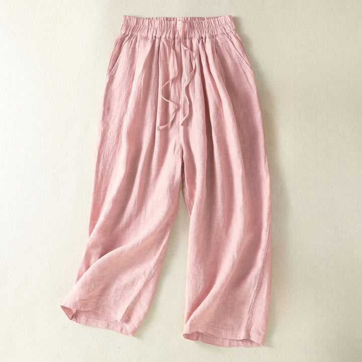 Buddha Stones Spring Summer Fall Casual Minimalist Drawstring Solid Cropped Pants Women's Straight Leg Pants With Pocket - Pink - US8-10, UK/AU12-14, EU40-42 (2XL) - image 17
