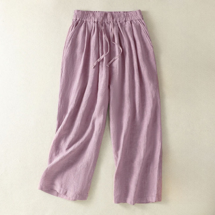 Buddha Stones Spring Summer Fall Casual Minimalist Drawstring Solid Cropped Pants Women's Straight Leg Pants With Pocket - Lavender - US8-10, UK/AU12-14, EU40-42 (2XL) - image 12