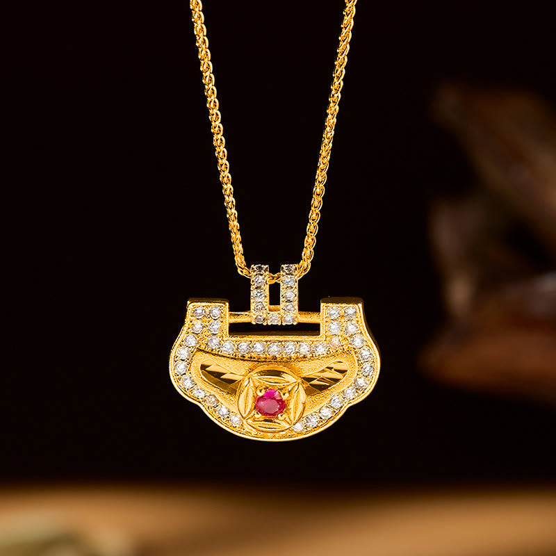 Buddha Stones Copper Chinese Coin Energy Prosperity Ruyi Lock Lock of Good Wishes Necklace - image 2