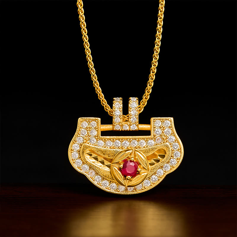 Buddha Stones Copper Chinese Coin Energy Prosperity Ruyi Lock Lock of Good Wishes Necklace - Ruyi Lock - image 0