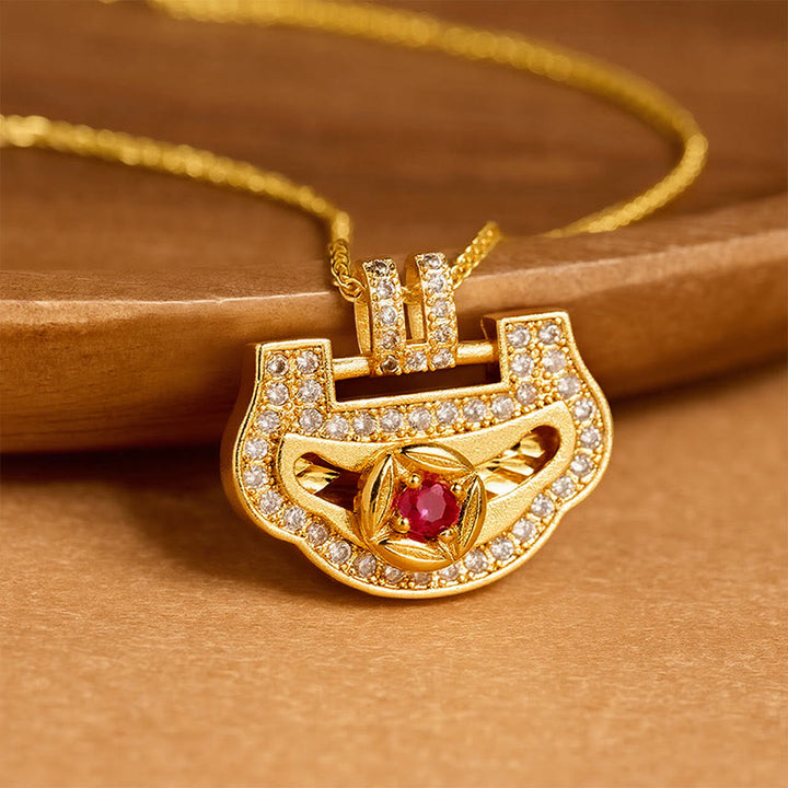 Buddha Stones Copper Chinese Coin Energy Prosperity Ruyi Lock Lock of Good Wishes Necklace - image 1