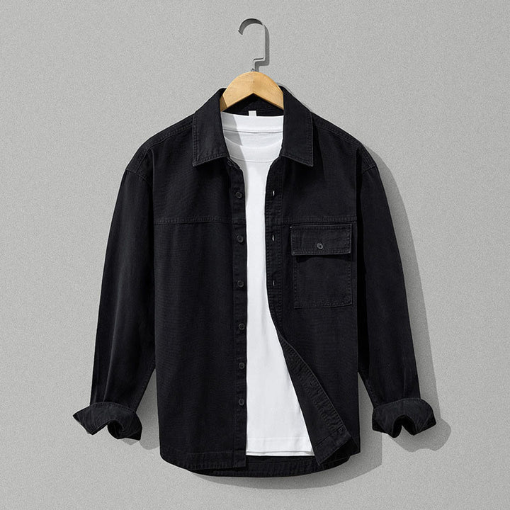 Buddha Stones Fall Casual Vintage Button-Up Solid Cotton Men's Long Sleeve Shirts With Pocket - Black - US/UK/AU42, EU52 (3XL) - image 14