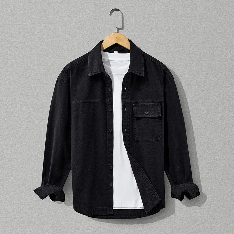 Buddha Stones Fall Casual Vintage Button-Up Solid Cotton Men's Long Sleeve Shirts With Pocket - Black - US/UK/AU42, EU52 (3XL) - image 14