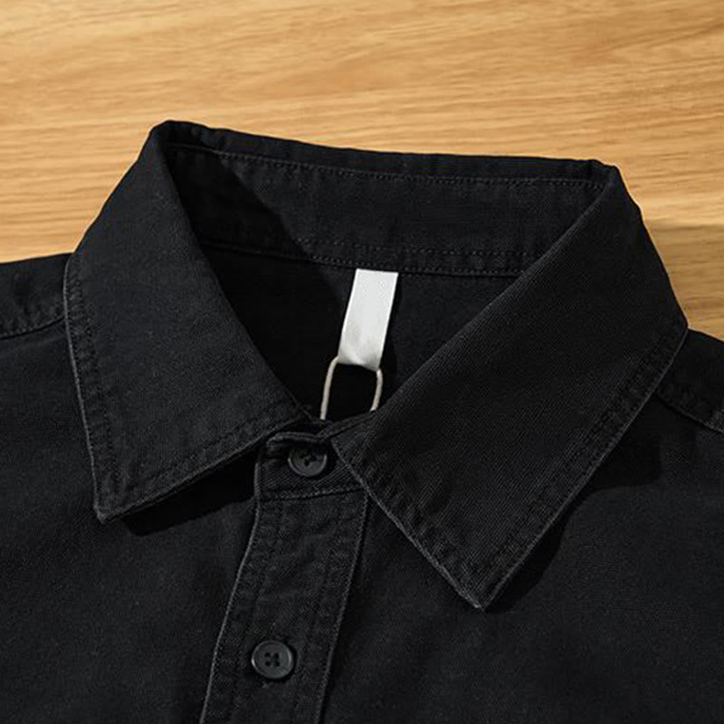 Buddha Stones Fall Casual Vintage Button-Up Solid Cotton Men's Long Sleeve Shirts With Pocket - image 15