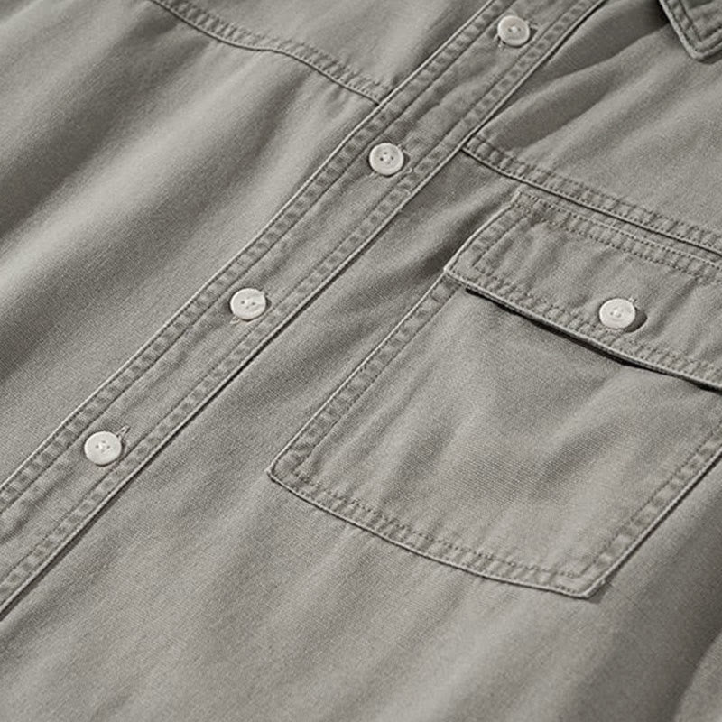 Buddha Stones Fall Casual Vintage Button-Up Solid Cotton Men's Long Sleeve Shirts With Pocket - image 4