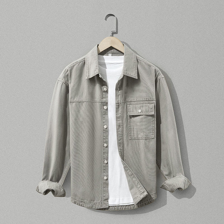 Buddha Stones Fall Casual Vintage Button-Up Solid Cotton Men's Long Sleeve Shirts With Pocket - DarkKhaki - US/UK/AU42, EU52 (3XL) - image 0