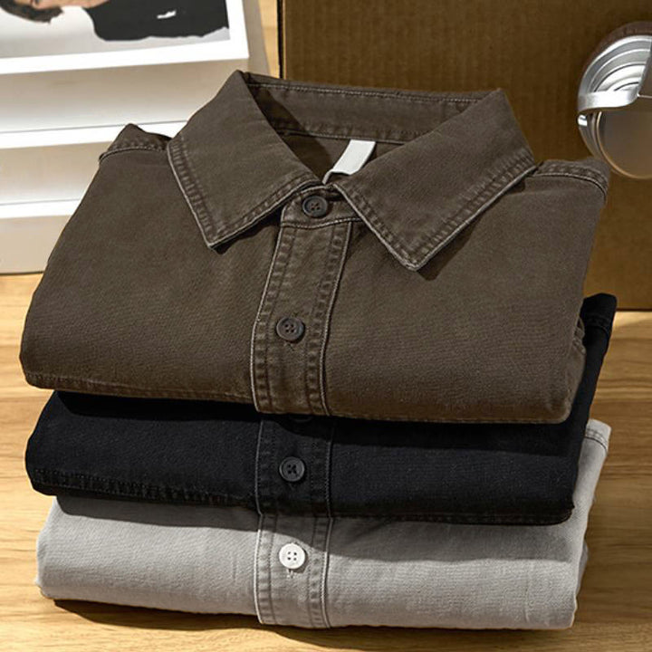 Buddha Stones Fall Casual Vintage Button-Up Solid Cotton Men's Long Sleeve Shirts With Pocket - image 20
