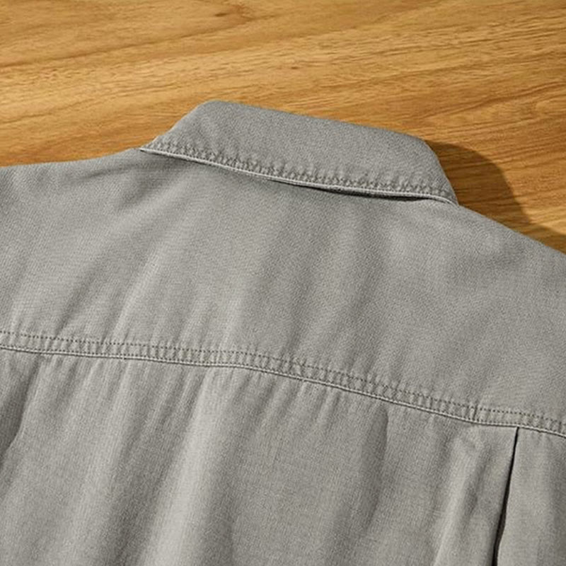Buddha Stones Fall Casual Vintage Button-Up Solid Cotton Men's Long Sleeve Shirts With Pocket - image 3