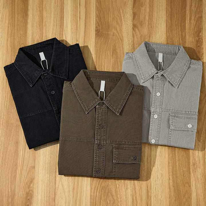 Buddha Stones Fall Casual Vintage Button-Up Solid Cotton Men's Long Sleeve Shirts With Pocket - image 19