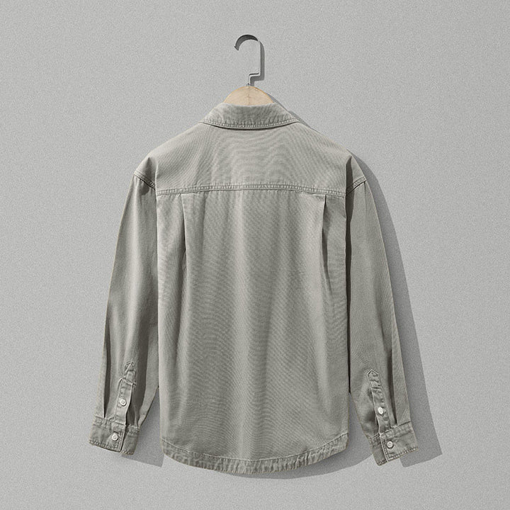 Buddha Stones Fall Casual Vintage Button-Up Solid Cotton Men's Long Sleeve Shirts With Pocket - image 1