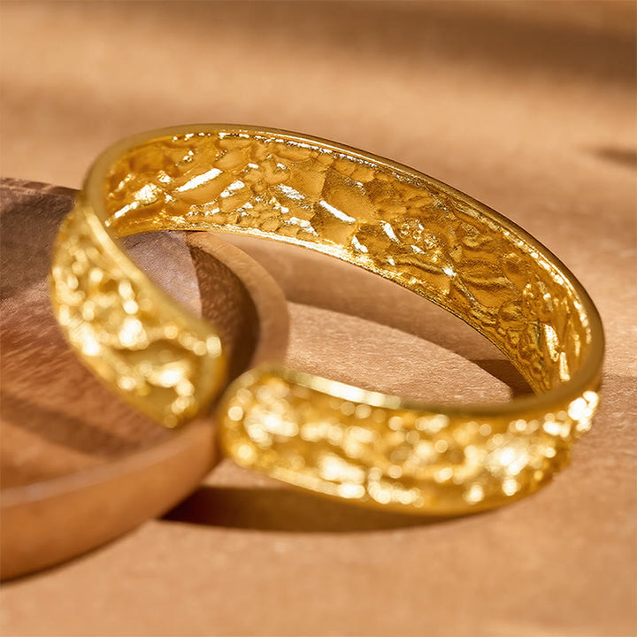Buddha Stones Gold Plated Copper Engraved Peony Energy Open Cuff Bracelet - image 8