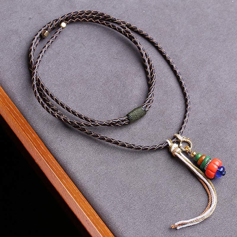 Buddha Stones Mani Stone Heap Design Liuli Bead Tibetan Protection Pendant Necklace - image 1