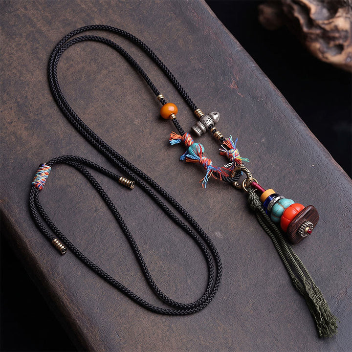 Buddha Stones Tibetan Mani Stone Heap Design LiuLi Bead Grounding Tassel Necklace - image 1