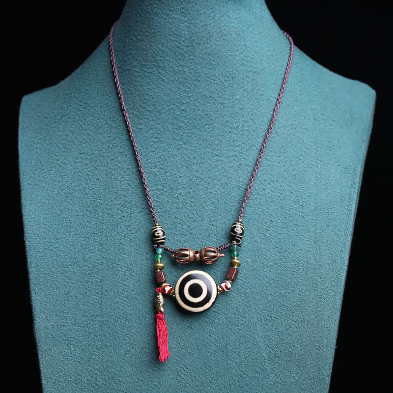 Buddha Stones Tibetan Dzi Bead Vajra Three-Eye Dzi Bead Braided Rope Protection Necklace - image 4