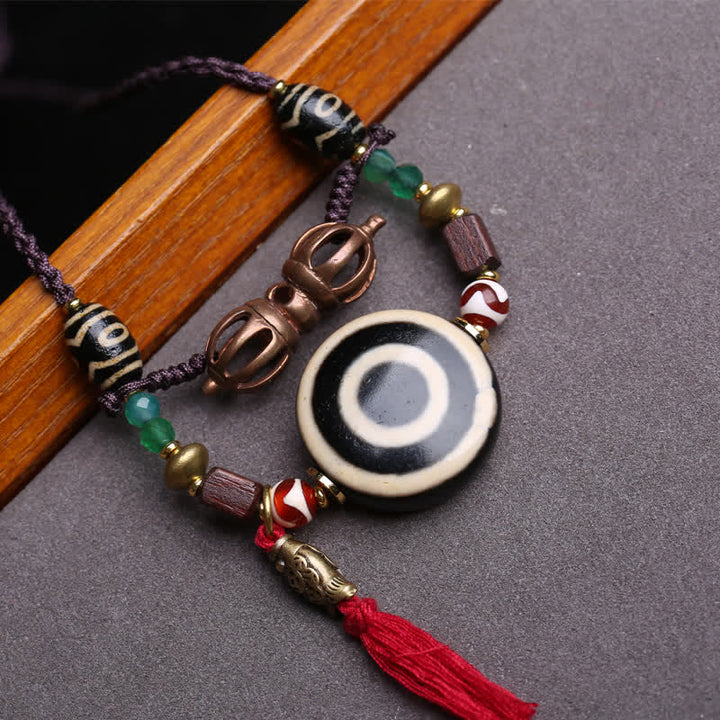 Buddha Stones Tibetan Dzi Bead Vajra Three-Eye Dzi Bead Braided Rope Protection Necklace - image 2