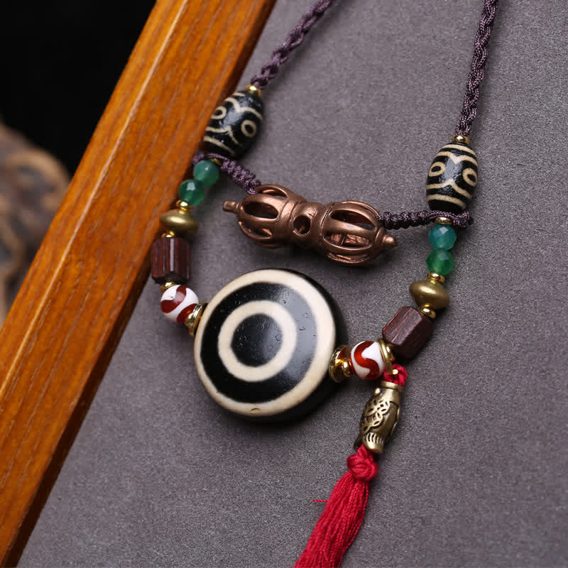 Buddha Stones Tibetan Dzi Bead Vajra Three-Eye Dzi Bead Braided Rope Protection Necklace - image 3
