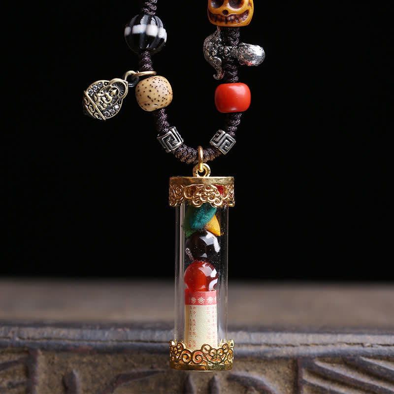 Buddha Stones Tibetan Ghau Prayer Box Agate Copper Scripture Tube Grounding Necklace - image 1