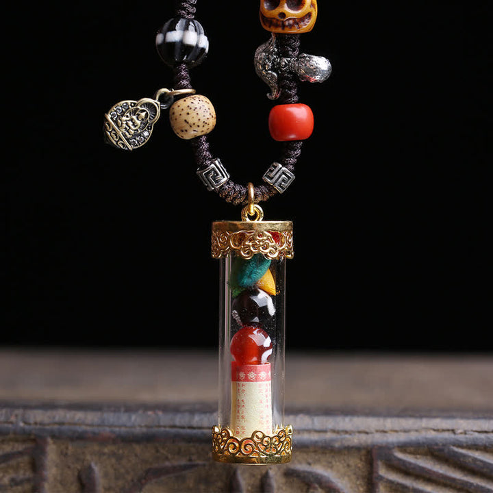 Buddha Stones Tibetan Ghau Prayer Box Agate Copper Scripture Tube Grounding Necklace - image 1