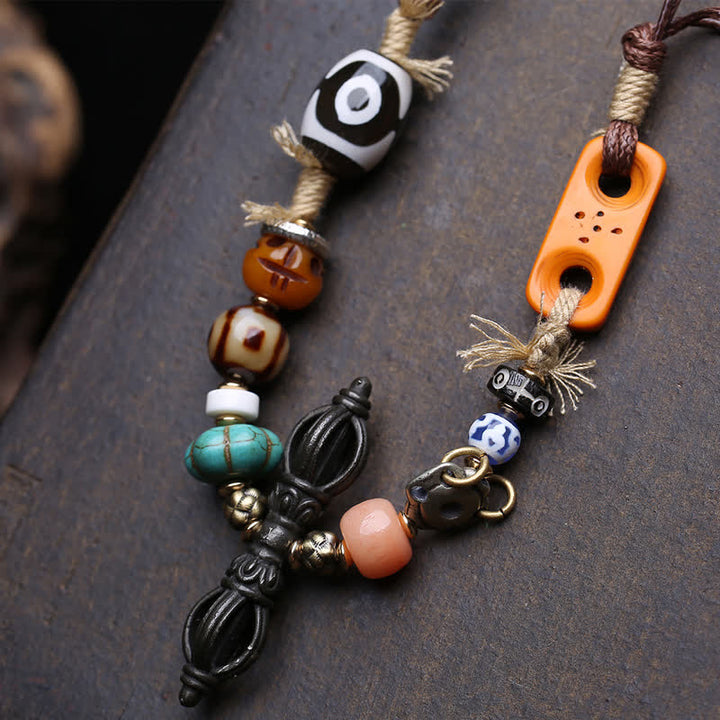 Buddha Stones Tibetan Three-Eye Dzi Bead Vajra Luck Necklace - image 4