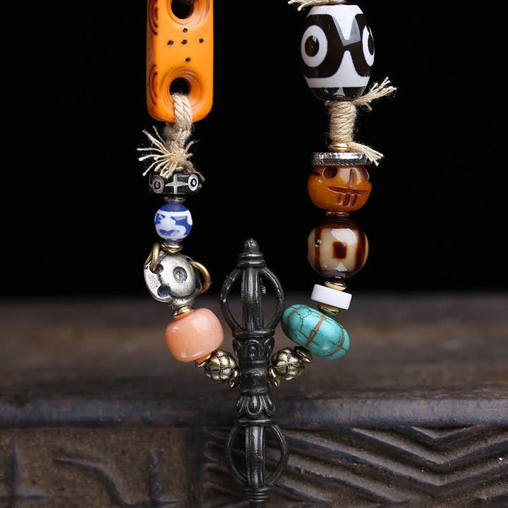 Buddha Stones Tibetan Three-Eye Dzi Bead Vajra Luck Necklace - image 2