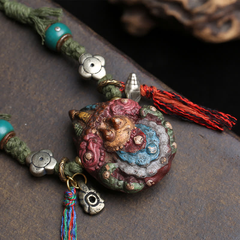 Buddha Stones Tibetan Painted Tsa-tsa Carved Tassel Grounding Pendant Necklace - image 3