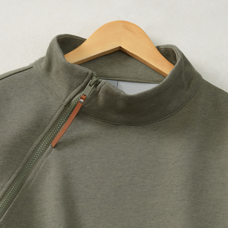 Buddha Stones Fall Winter Casual Minimalist Quarter Zipper Solid Men's Sweatshirts With Pocket - image 3