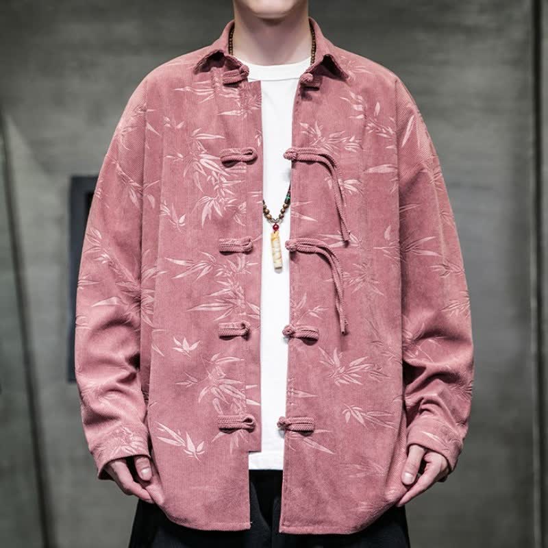 Buddha Stones Fall Winter Casual Tang Style Frog Button Floral Corduroy Men's Long Sleeve Shirts With Pocket - PaleVioletRed - US/UK/AU46，EU56 (5XL) - image 15