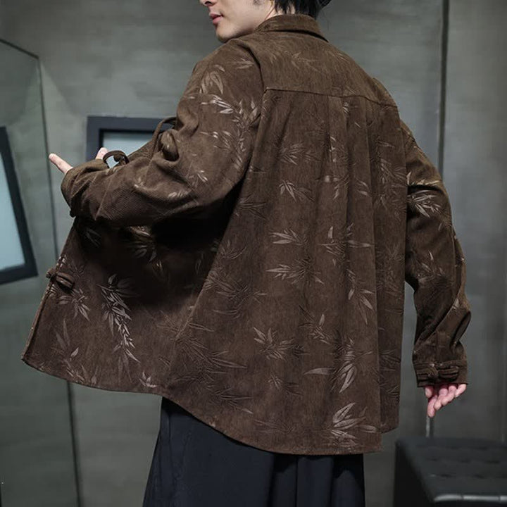 Buddha Stones Fall Winter Casual Tang Style Frog Button Floral Corduroy Men's Long Sleeve Shirts With Pocket - image 20