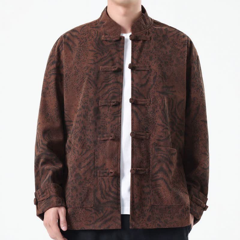Buddha Stones Fall Winter Retro Tang Style Patch Pocket Abstract Corduroy Men's Jackets With Pocket - image 1