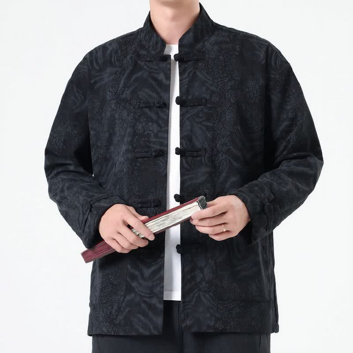 Buddha Stones Fall Winter Retro Tang Style Patch Pocket Abstract Corduroy Men's Jackets With Pocket - image 11