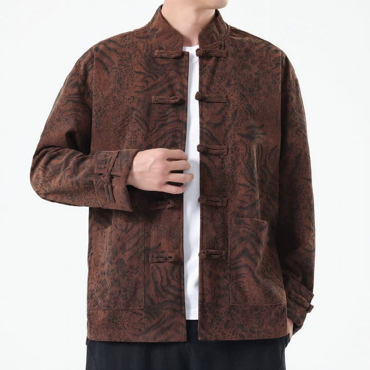 Buddha Stones Fall Winter Retro Tang Style Patch Pocket Abstract Corduroy Men's Jackets With Pocket - image 3