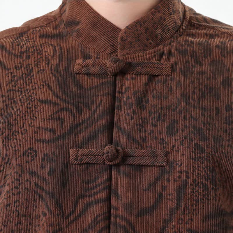 Buddha Stones Fall Winter Retro Tang Style Patch Pocket Abstract Corduroy Men's Jackets With Pocket - image 4