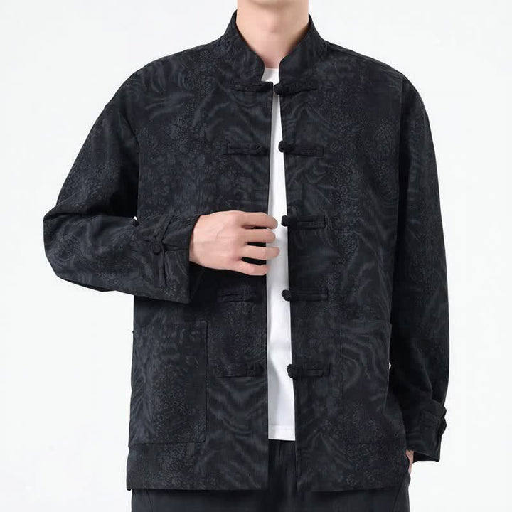 Buddha Stones Fall Winter Retro Tang Style Patch Pocket Abstract Corduroy Men's Jackets With Pocket - image 9