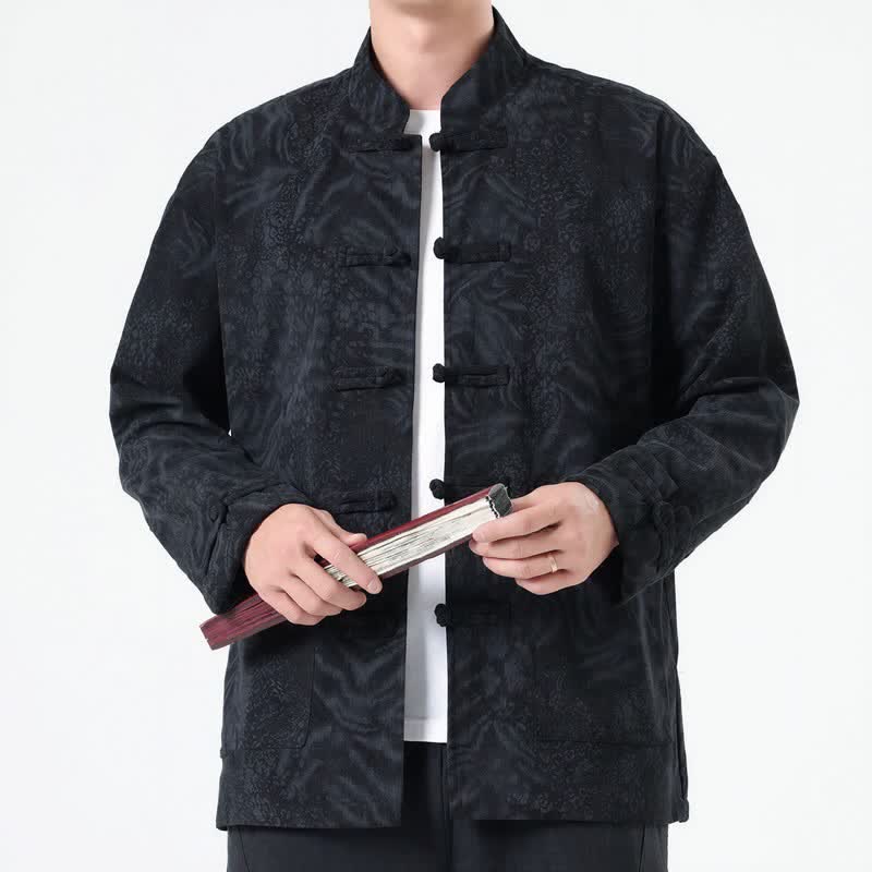Buddha Stones Fall Winter Retro Tang Style Patch Pocket Abstract Corduroy Men's Jackets With Pocket - image 11