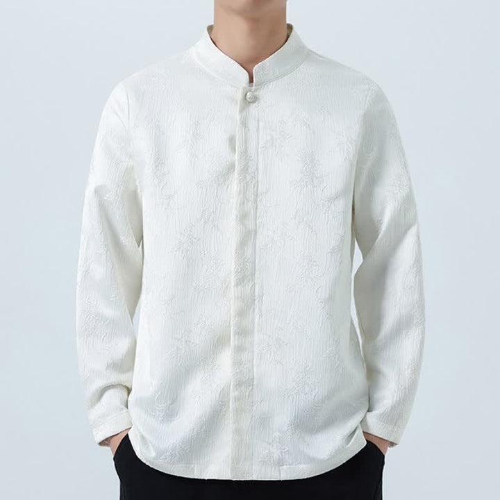 Buddha Stones Fall Winter Tang Style Elegant Mandarin Collar Floral Men's Long Sleeve Shirts With Pocket - WhiteSmoke - US/UK/AU46，EU56 (5XL) - image 9