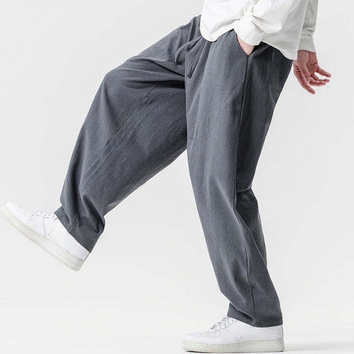 Buddha Stones Spring Summer Casual Drawstring Solid Cotton Ankle Pants Men's Harem Pants With Pockets - image 24