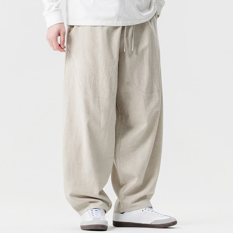 Buddha Stones Spring Summer Casual Drawstring Solid Cotton Ankle Pants Men's Harem Pants With Pockets - image 10