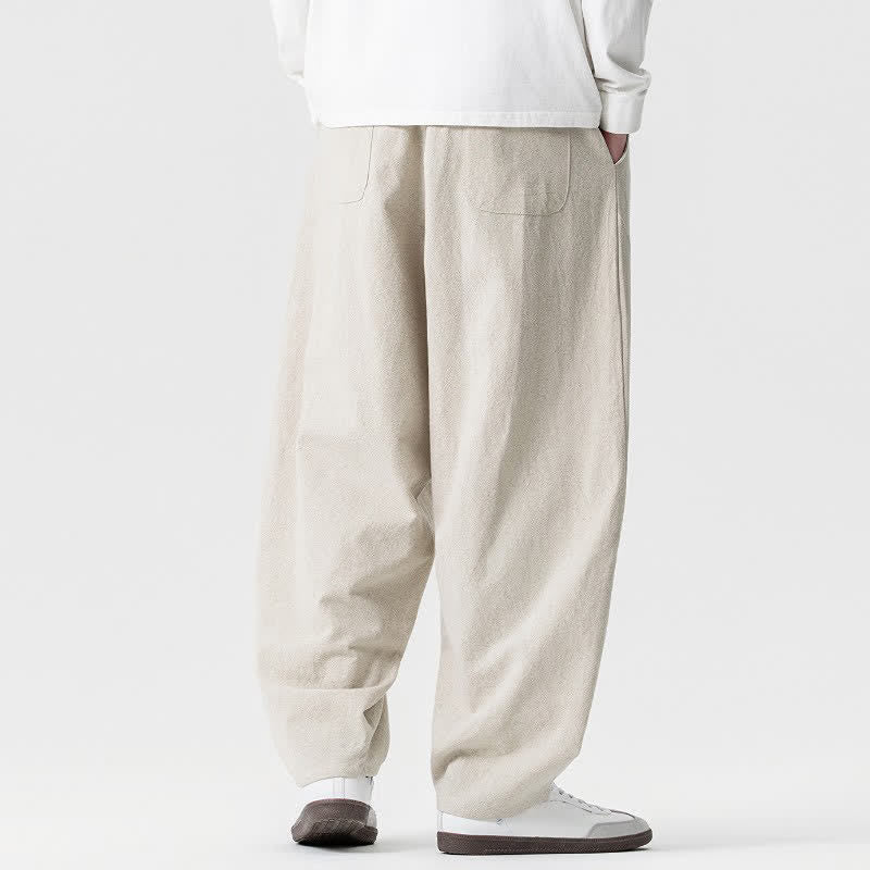 Buddha Stones Spring Summer Casual Drawstring Solid Cotton Ankle Pants Men's Harem Pants With Pockets - image 11