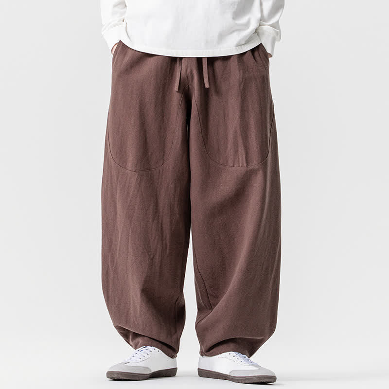 Buddha Stones Spring Summer Casual Drawstring Solid Cotton Ankle Pants Men's Harem Pants With Pockets - Sienna - US/UK/AU46，EU56 (5XL) - image 0